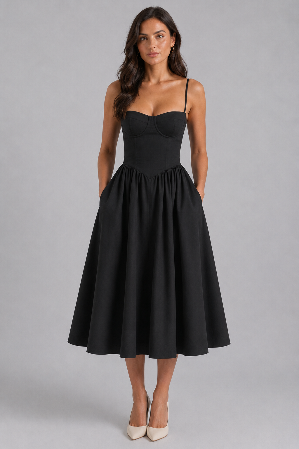 Abito Midi Donna Corsetto Floreale con Coppe Integrate