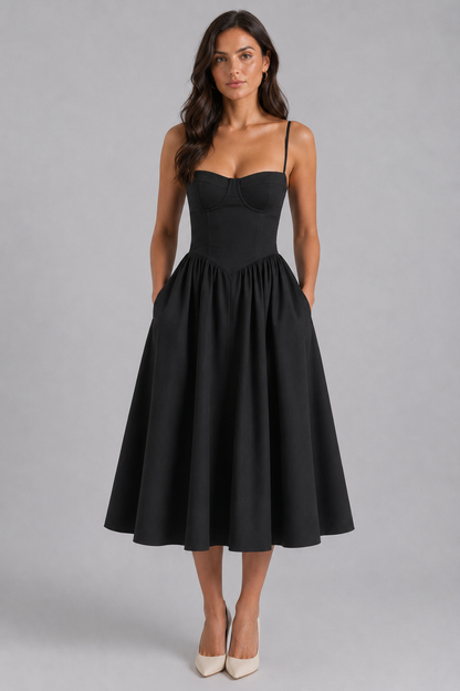 Abito Midi Donna Corsetto Floreale con Coppe Integrate