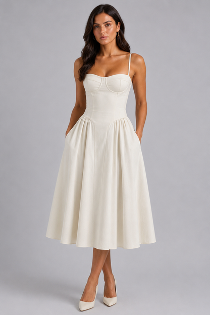 Abito Midi Donna Corsetto Floreale con Coppe Integrate