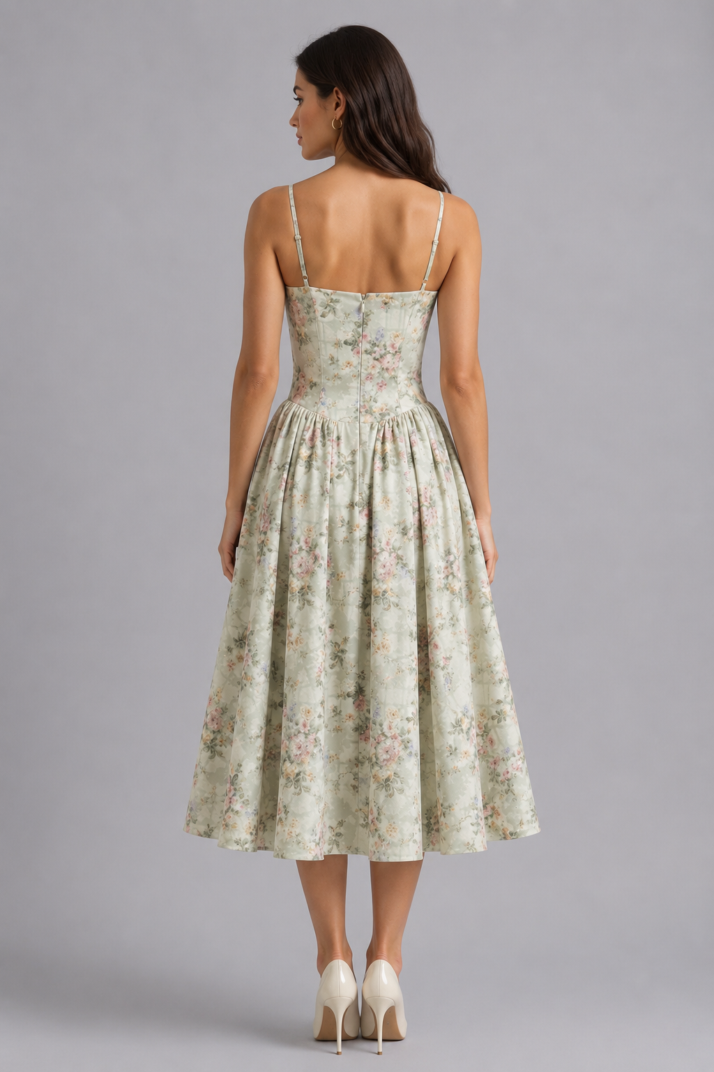 Abito Midi Donna Corsetto Floreale con Coppe Integrate