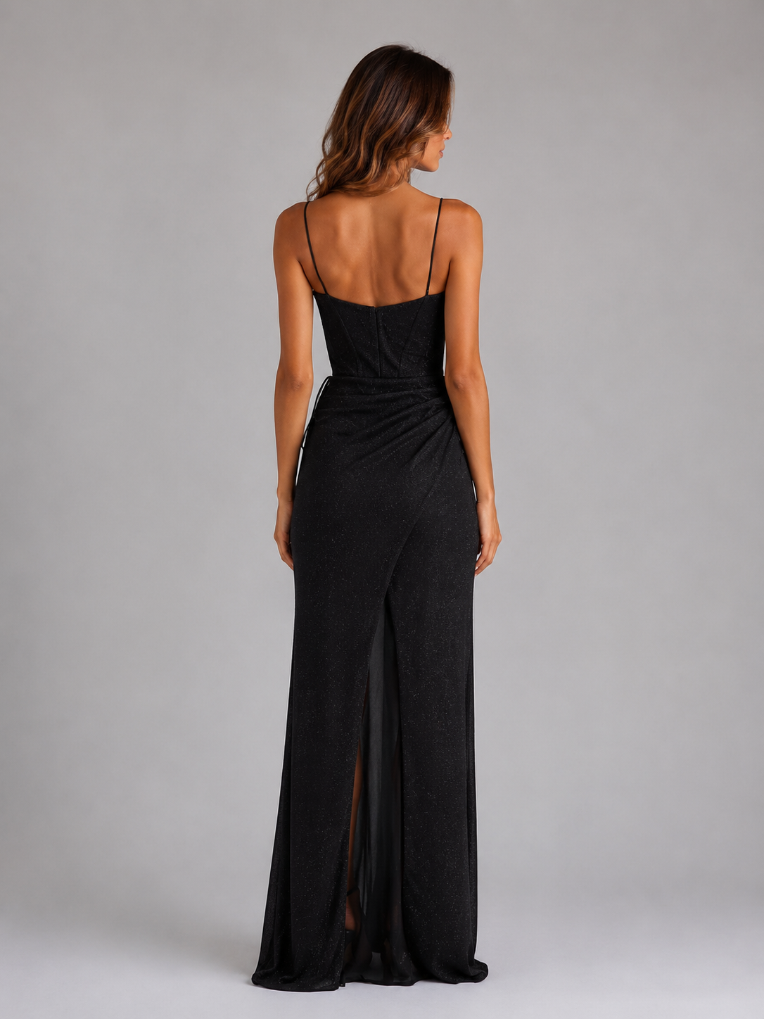 Abito Lungo Donna Corsetto Glitter con Spacco