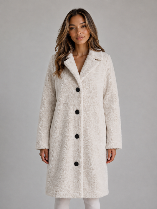 Cappotto Teddy Lungo Donna con Revers Oversize