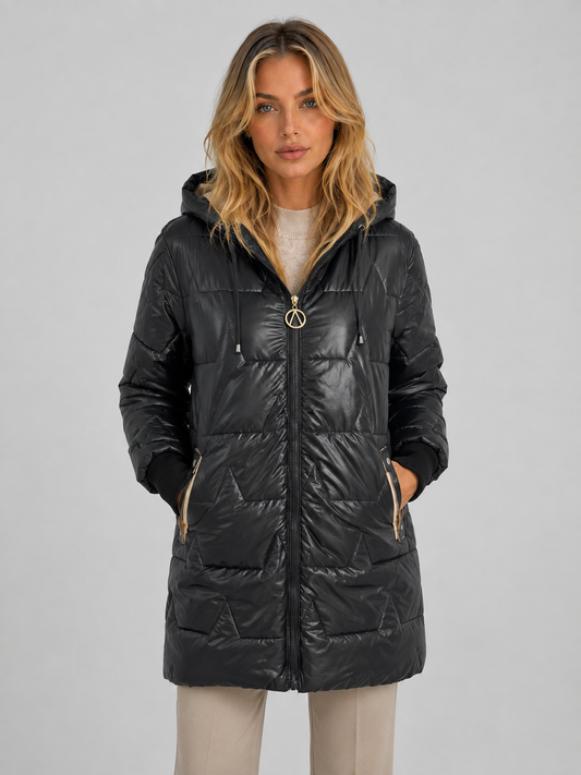 Cappotto Lungo Donna Imbottito con Cappuccio Trapuntato