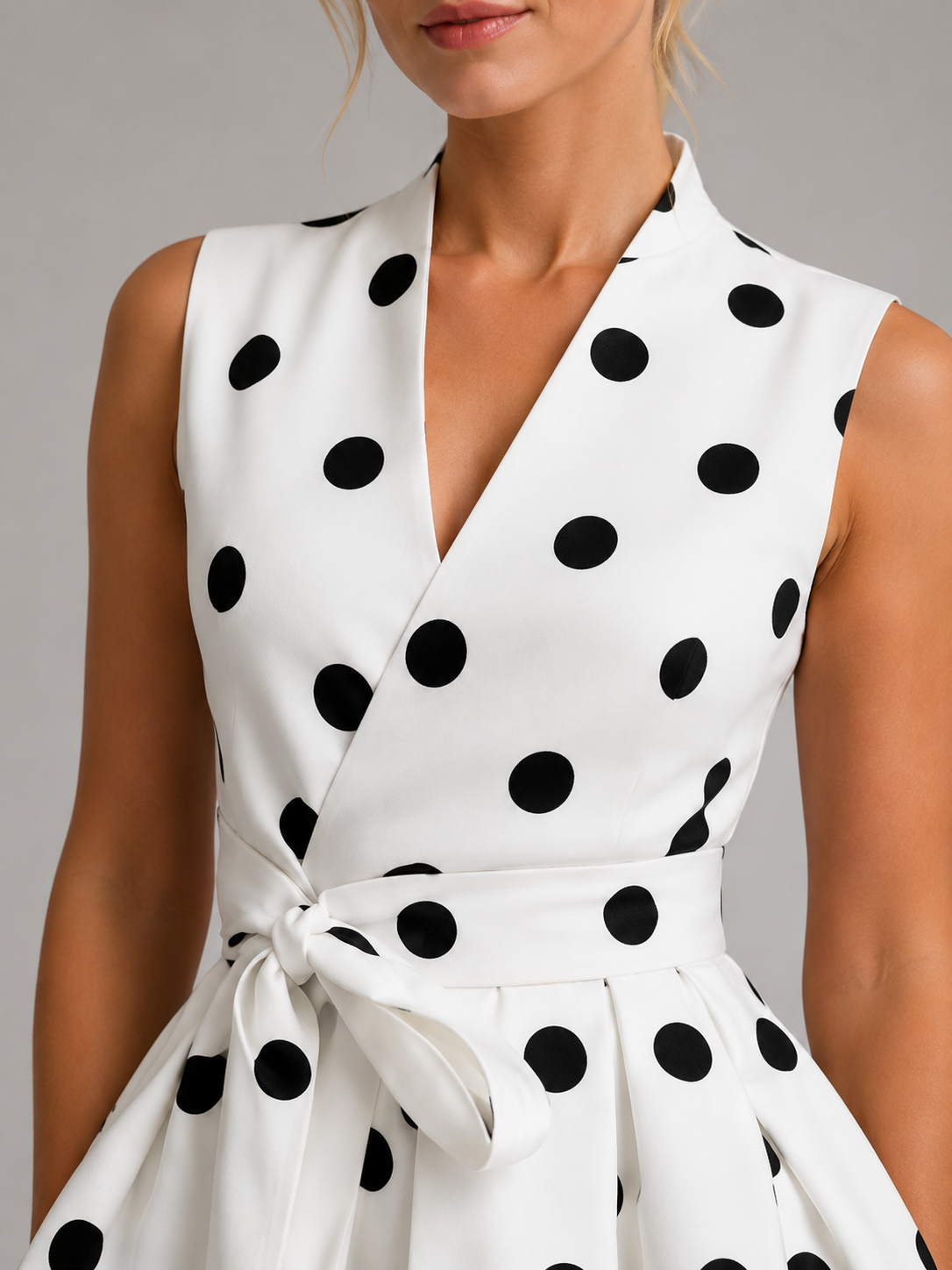 Abito Midi Donna a Pois con Laccio in Vita