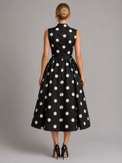 Abito Midi Donna a Pois con Laccio in Vita
