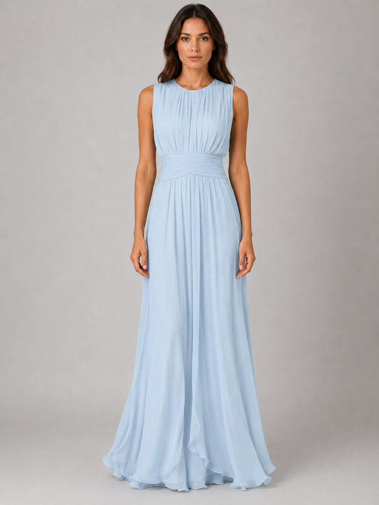 Abito Lungo Donna in Chiffon con Collo Alto