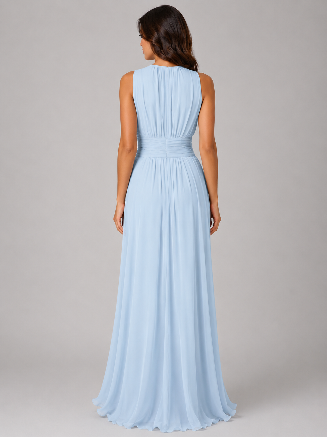 Abito Lungo Donna in Chiffon con Collo Alto