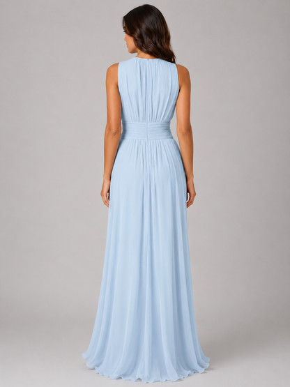 Abito Lungo Donna in Chiffon con Collo Alto