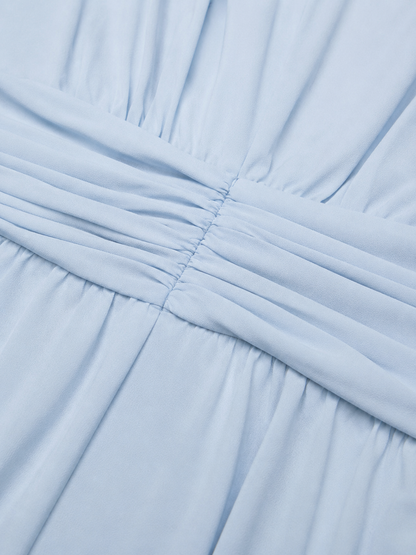 Abito Lungo Donna in Chiffon con Collo Alto