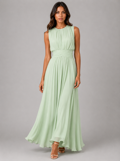 Abito Lungo Donna in Chiffon con Collo Alto