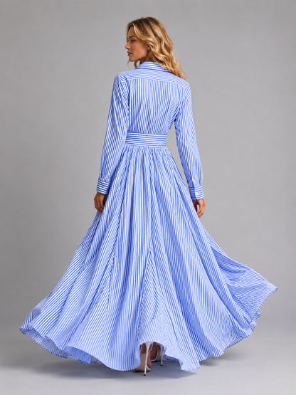 Abito Chemisier Lungo Donna a Righe Blu