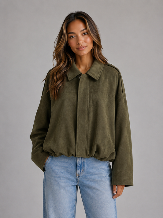 Bomber Donna Oversize Effetto Camoscio