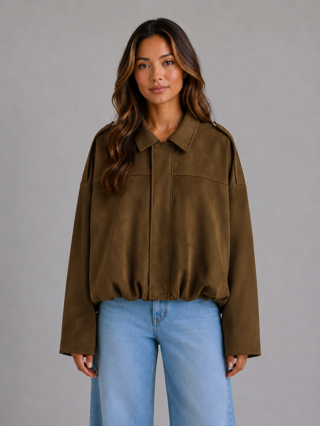 Bomber Donna Oversize Effetto Camoscio