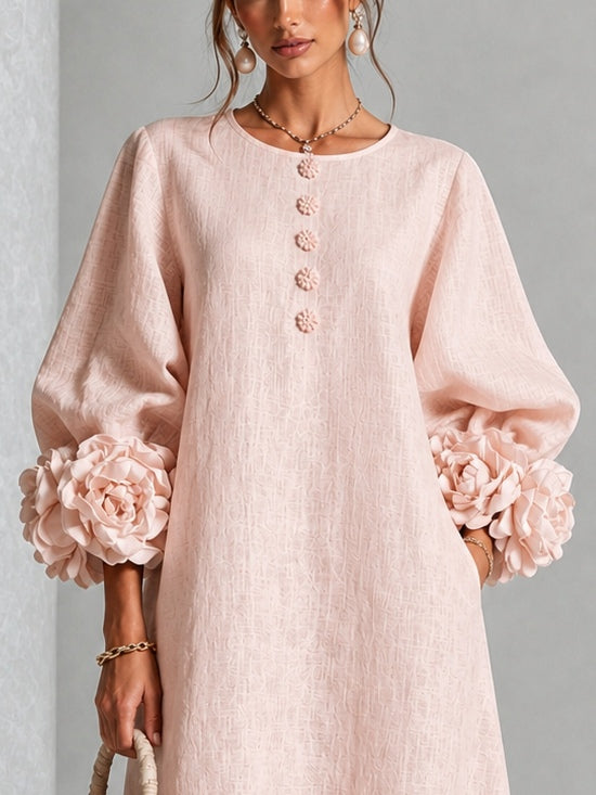Azucena | Abito Midi Donna con Bottoni Floreali e Polsini a Rosa
