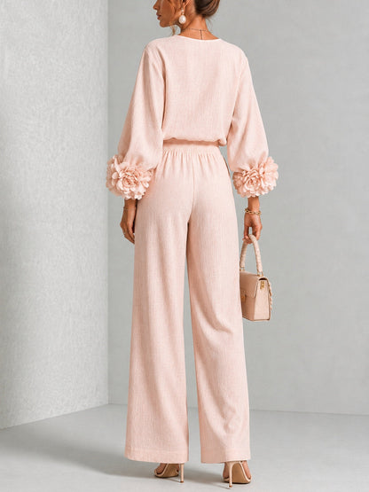 Romina | Completo Donna con Polsini Floreali e Pantalone Ampio