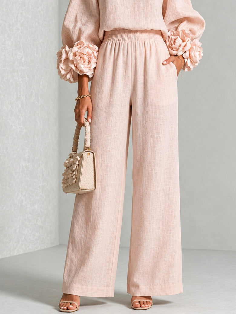 Romina | Completo Donna con Polsini Floreali e Pantalone Ampio