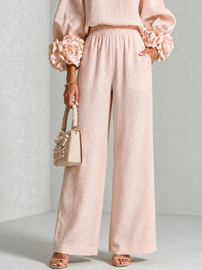 Romina | Completo Donna con Polsini Floreali e Pantalone Ampio