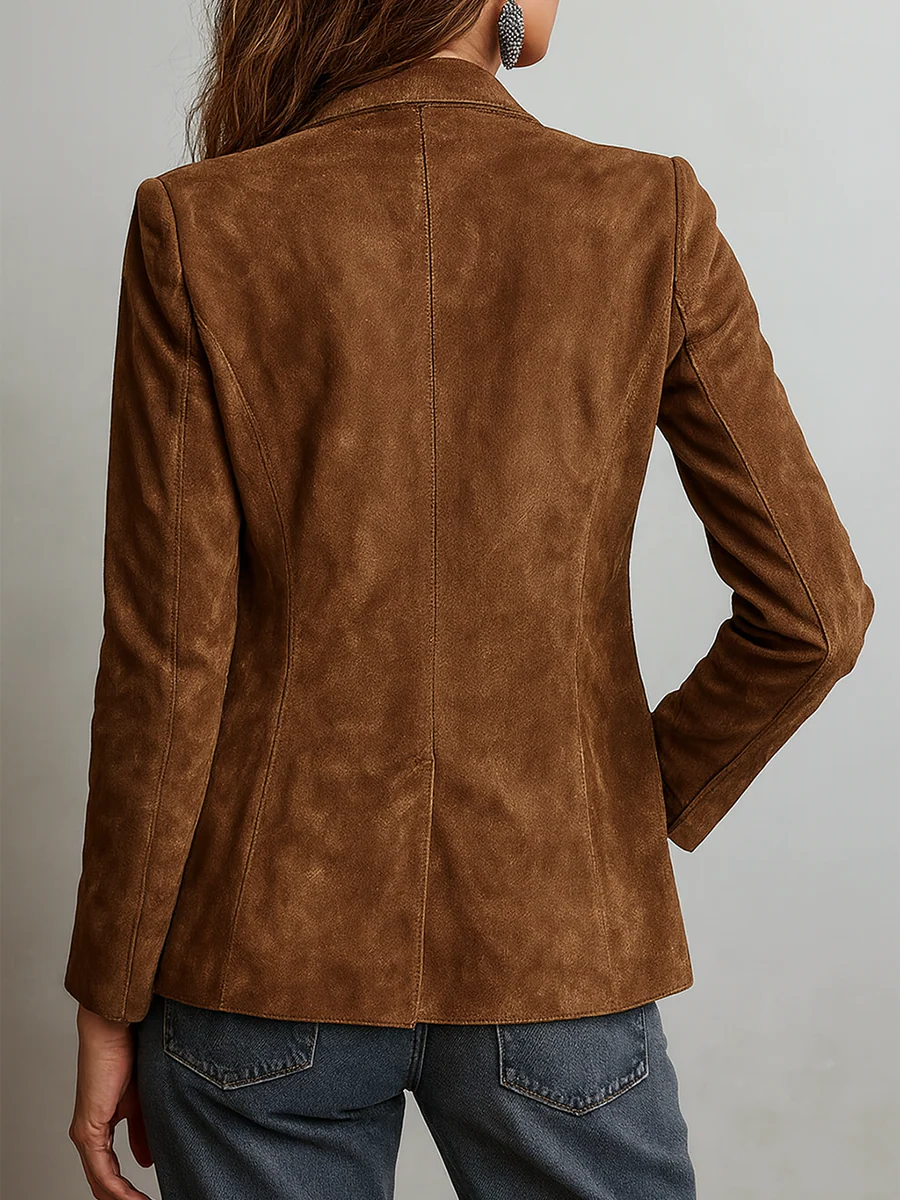 Cristina | Blazer Donna Marrone Vintage con Cuciture a Contrasto