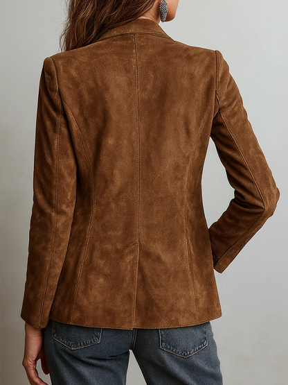 Cristina | Blazer Donna Marrone Vintage con Cuciture a Contrasto