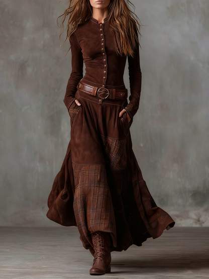 Élise | Maxi Abito in Suede con Cintura