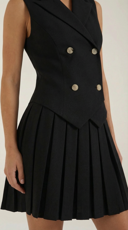 Abito Blazer Corto Donna con Gonna Plissé