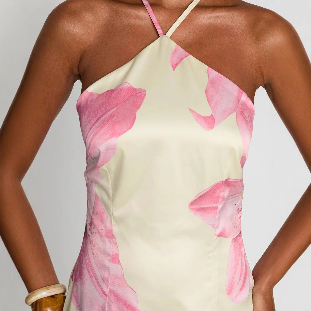 Abito Corto Donna Floreale con Scollo Halter