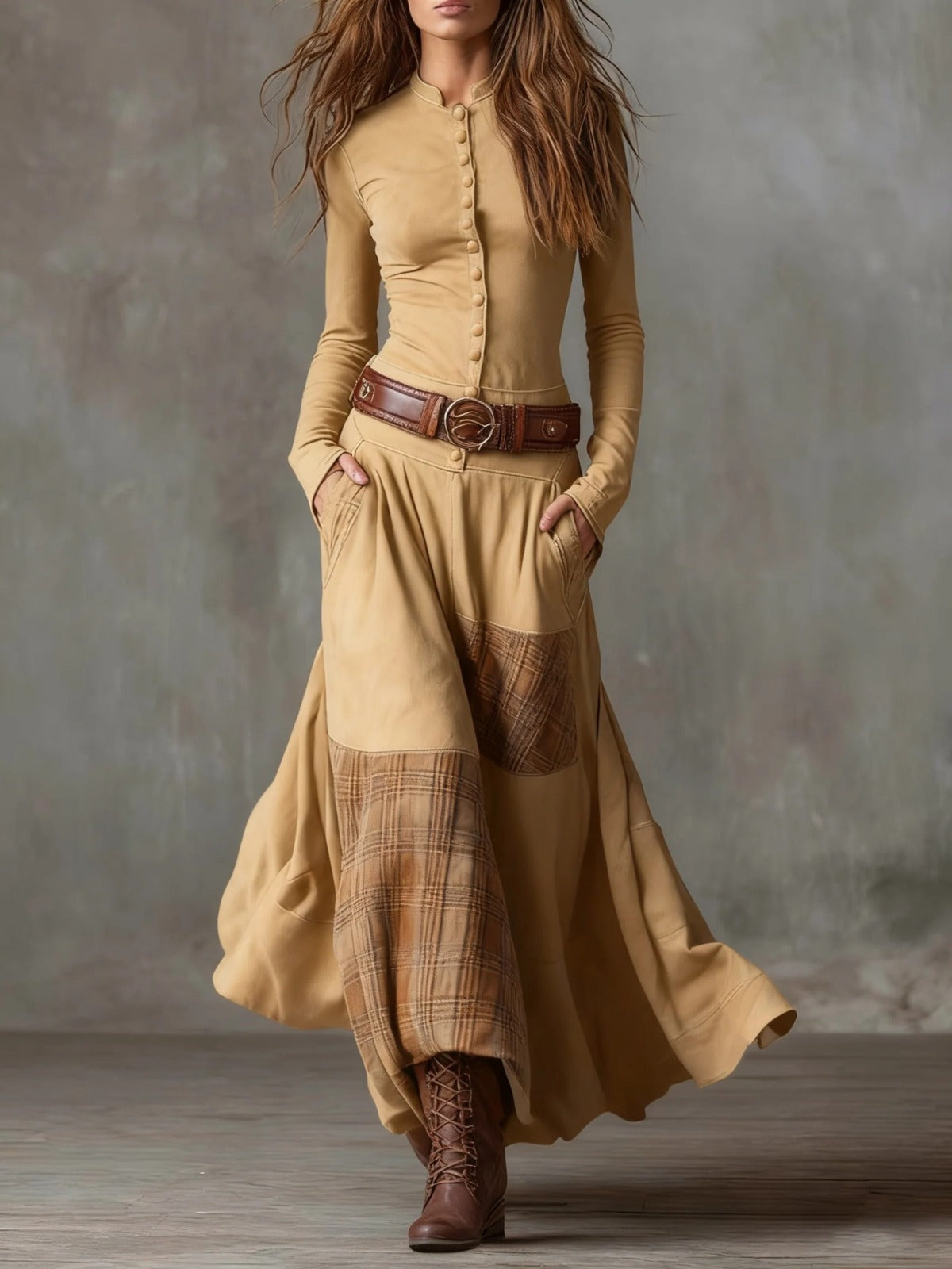Élise | Maxi Abito in Suede con Cintura