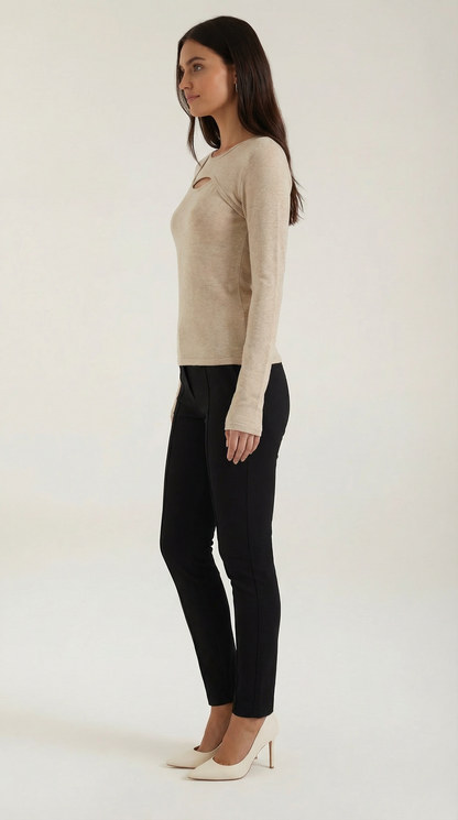 Top Donna a Maniche Lunghe con Tagli sul Petto