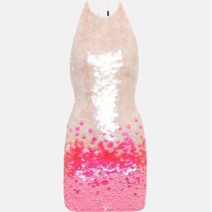Abito Mini Donna in Paillettes con Scollo Halter