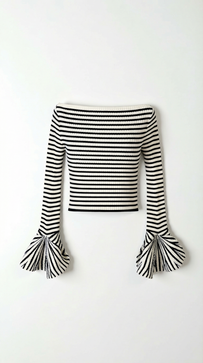 Top Donna a Righe Off Shoulder con Volant