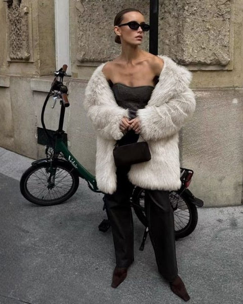 Cappotto Donna in Pelliccia Sintetica Voluminoso