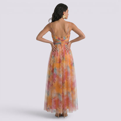 Abito Lungo Donna Halter Stampa Astratta
