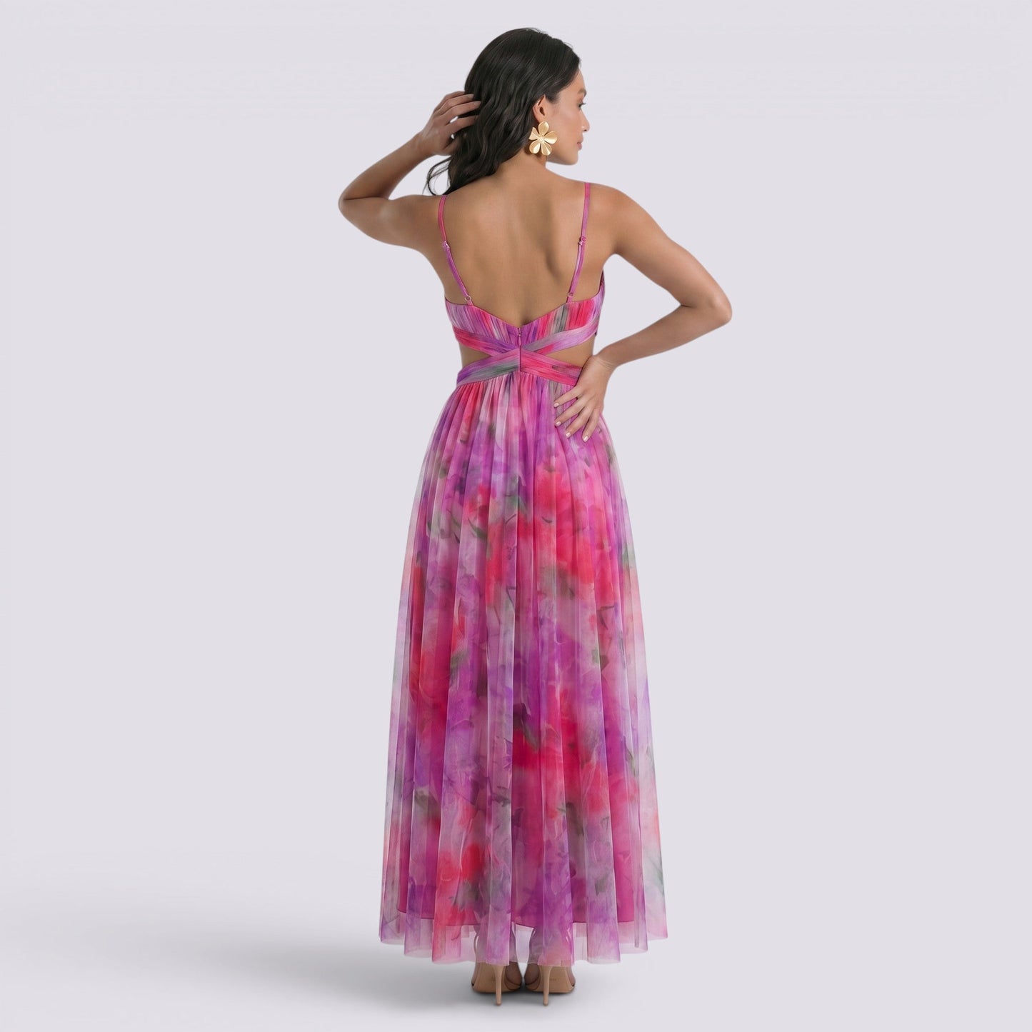 Abito Lungo Donna Halter Stampa Astratta