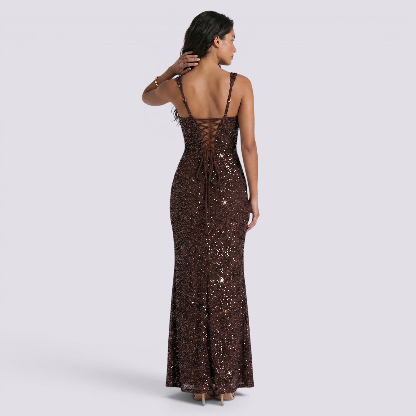 Abito Lungo Donna Brillante con Scollo Quadrato