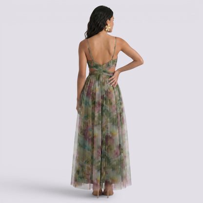 Abito Lungo Donna Halter Stampa Astratta