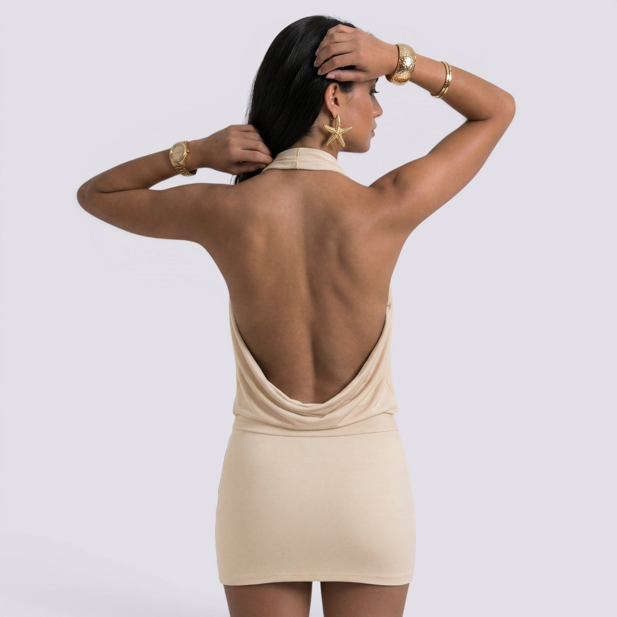 Abito Corto Donna Halter con Schiena Aperta