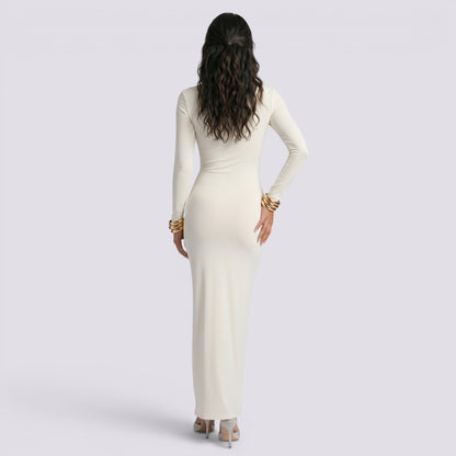 Abito Lungo Donna Tinta Unita con Cut-Out
