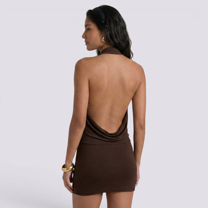 Abito Corto Donna Halter con Schiena Aperta