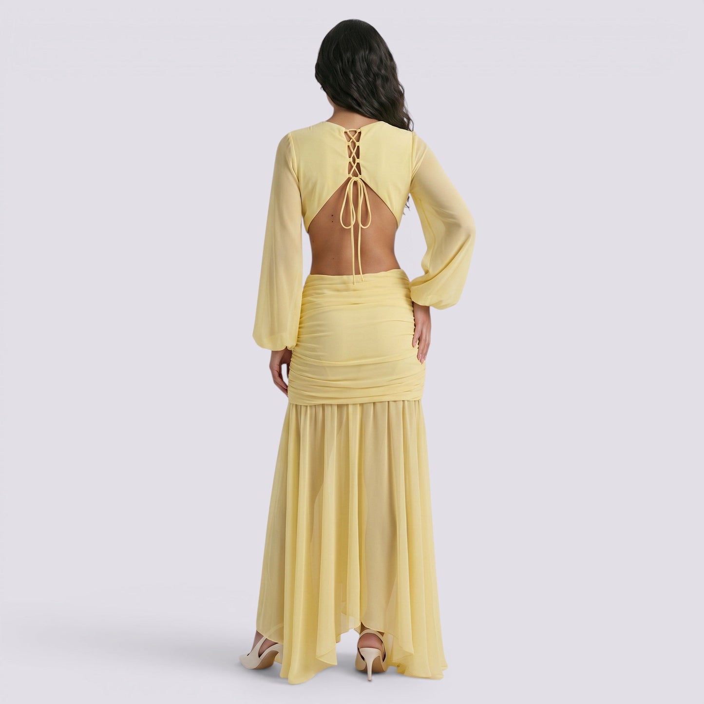 Abito Lungo Donna Aderente con Maniche Lunghe
