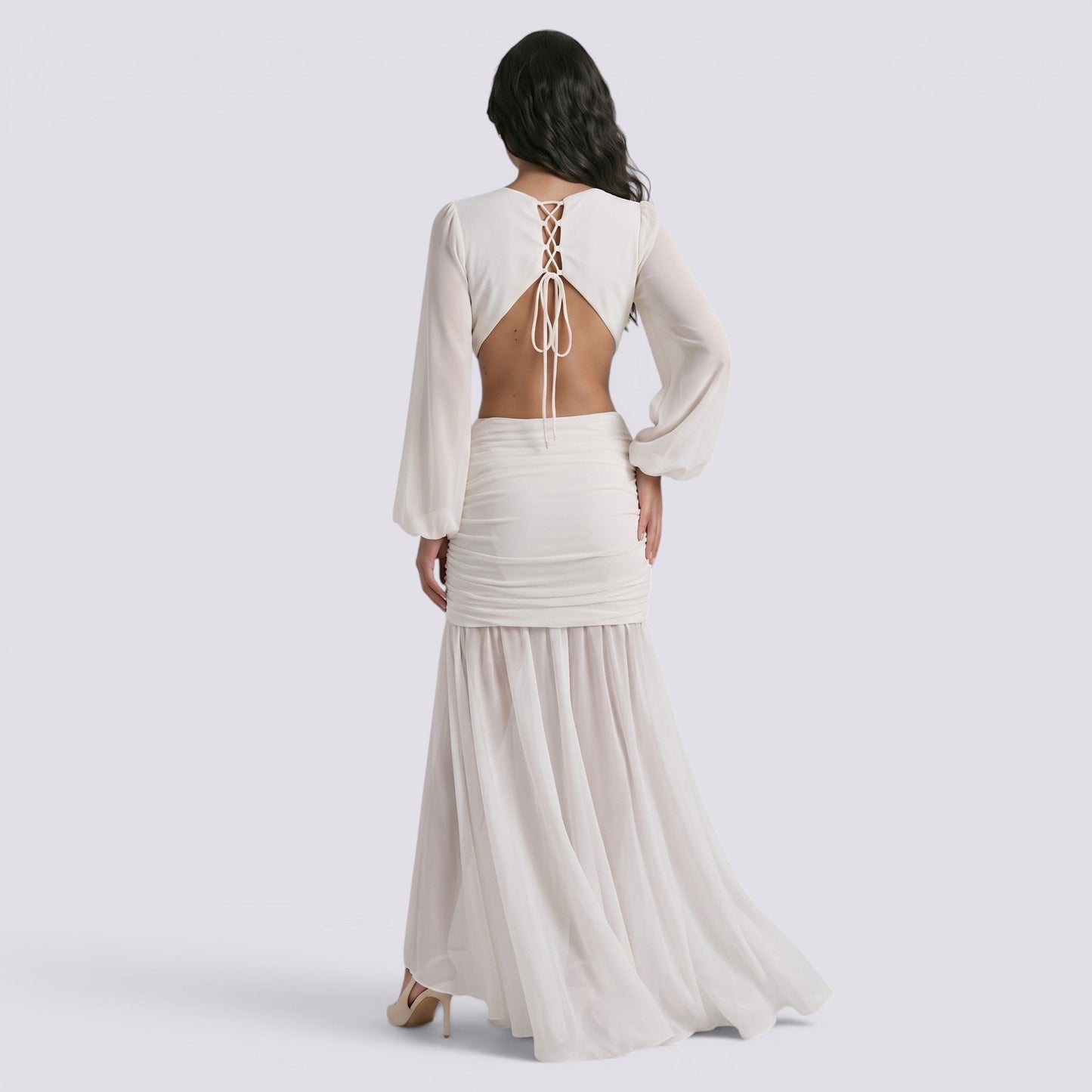 Abito Lungo Donna Aderente con Maniche Lunghe