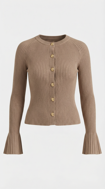 Maglia Donna a Coste con Bottoni