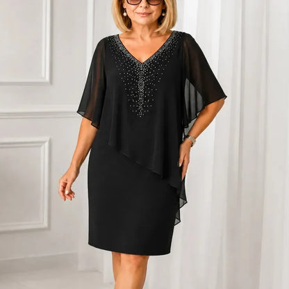 Joaquina | Abito Midi Donna da Cerimonia con Mantella in Chiffon