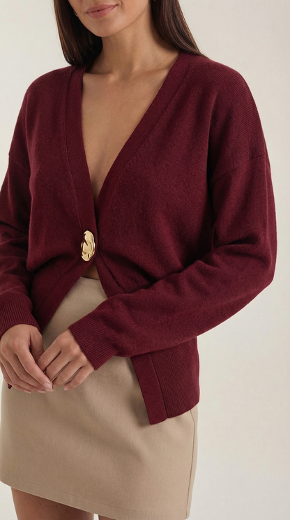 Cardigan Donna Scollo a V Profondo con Bottone Dorato