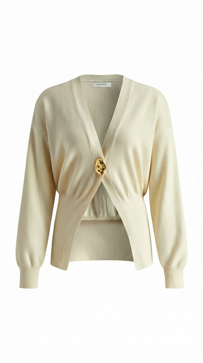 Cardigan Donna Scollo a V Profondo con Bottone Dorato