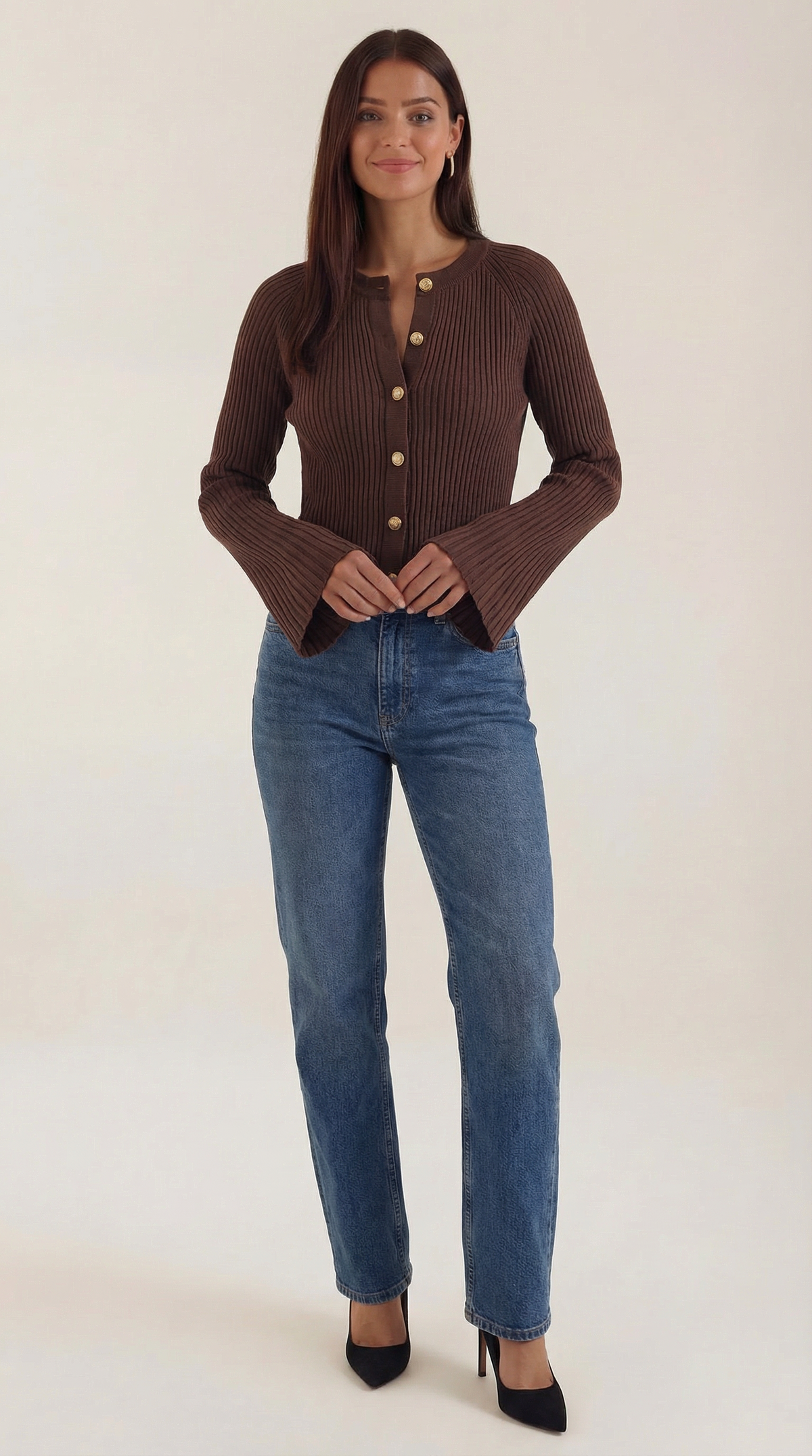 Maglia Donna a Coste con Bottoni