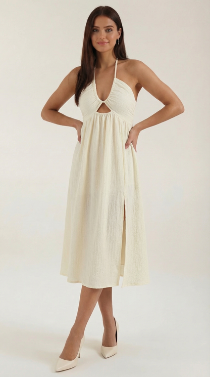 Abito Midi Donna con Cut-Out e Spacco Laterale