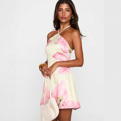 Abito Corto Donna Floreale con Scollo Halter