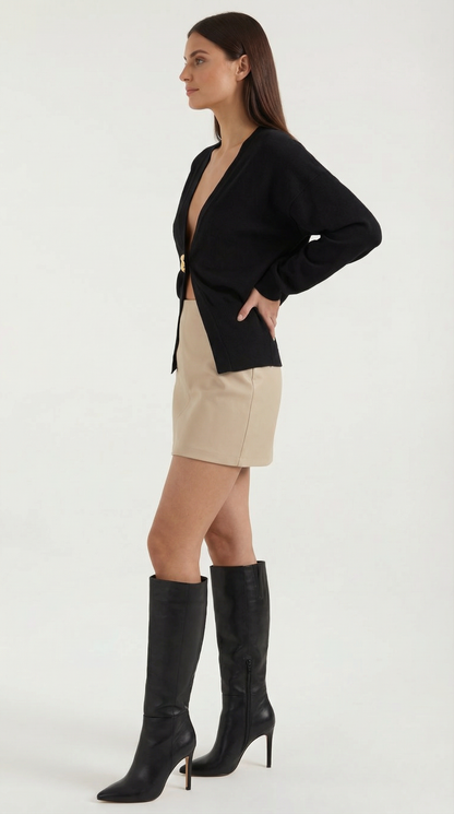 Cardigan Donna Scollo a V Profondo con Bottone Dorato