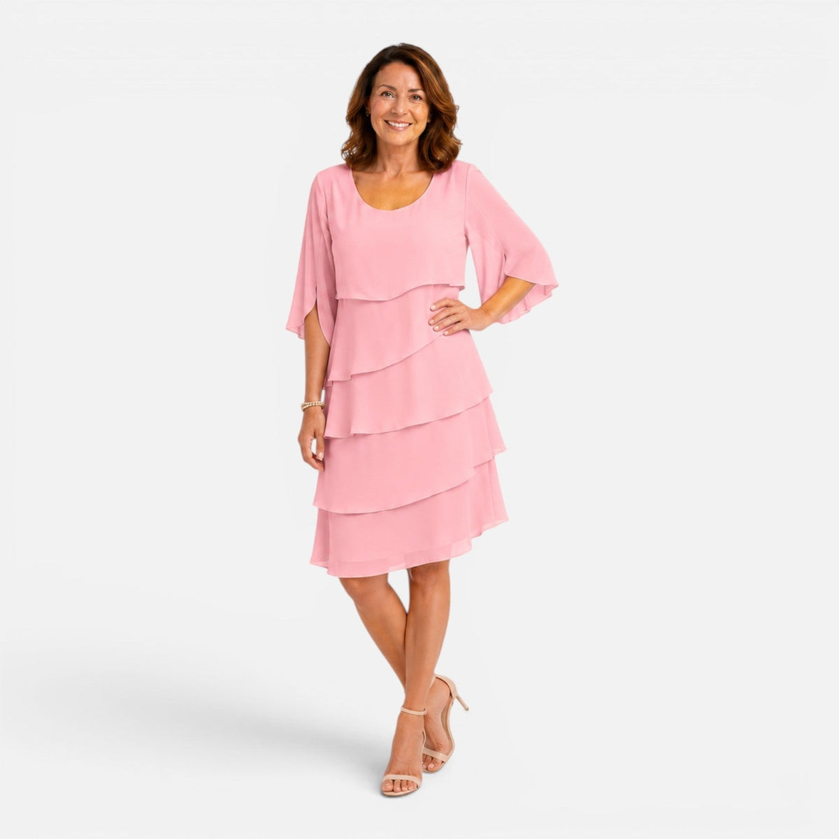 Abito Midi Donna in Chiffon a Strati