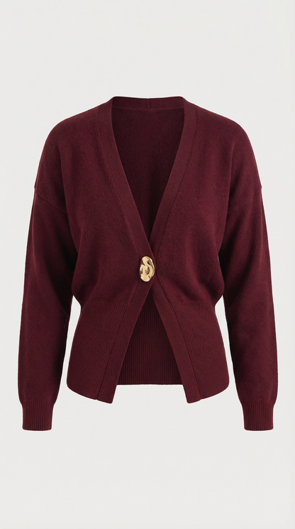 Cardigan Donna Scollo a V Profondo con Bottone Dorato